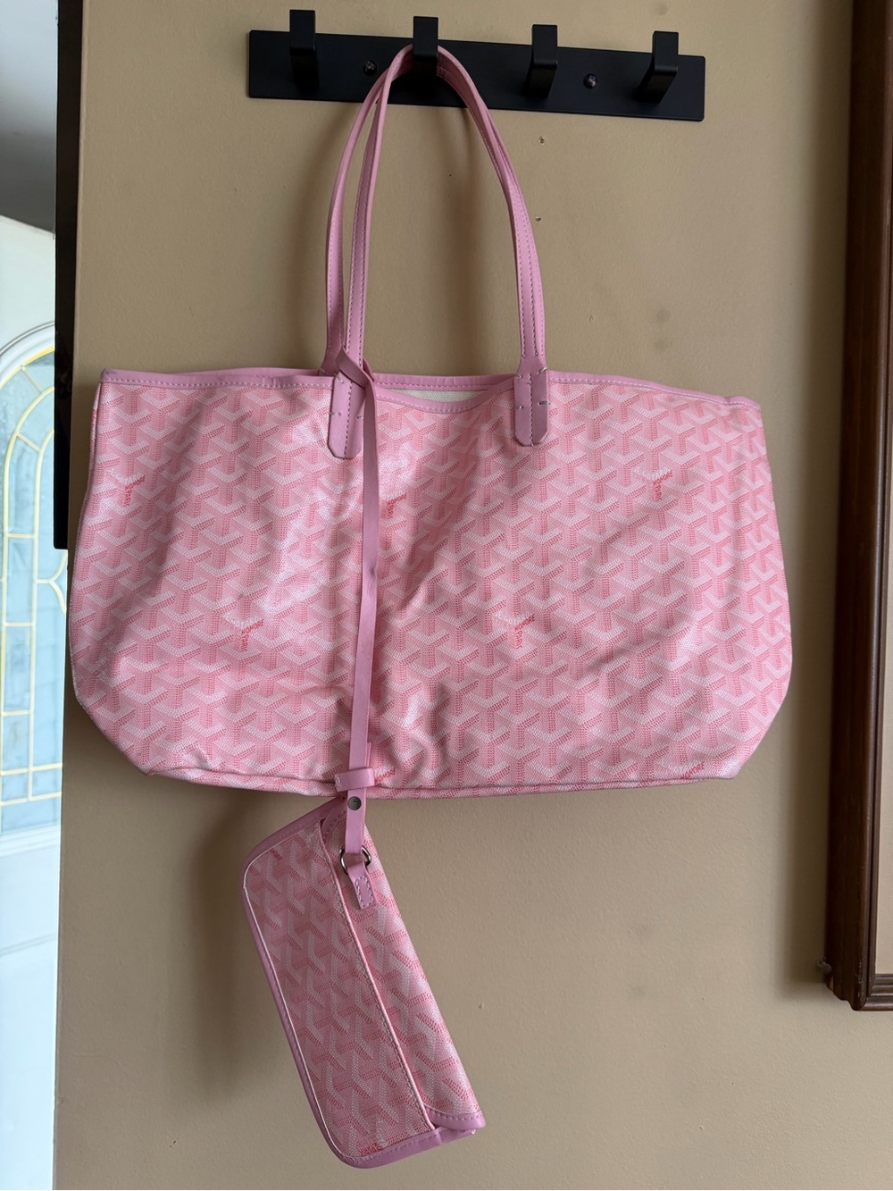 Pink Chevron Tote with Pouch - Picture 2 of 12